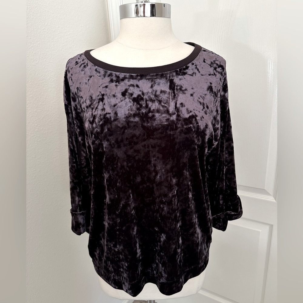 Supplies Velvet Top with Crew Neck and 3/4 Sleeves  in Eggplant Size M NWOT